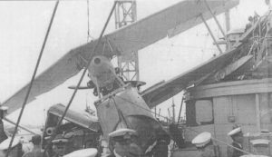 HMAS "Australia" - hoisting Accident Seagull Mk 5 (A2-1) 26 March 1936. S2 4" gun claims another victim! (C.P.O. Lionel Locke - Chief Bosn's Mate; Bos'n Elley (?); Sub-Lieut W.B.M. Marks.)