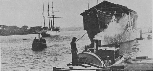 H.M.S. Penguin Depot and Receiving ship, Sydney, and H.M.S. T o r c h (sloop, in reserve) circa 1903