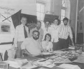 Society members at the Society's 1981 Navy Day display in the Flag Loft at Garden Island. L to R, Back Row: Messrs Lew Lind, Harry Adlam, Captain and Mrs Alsop, Mr Ross Gillette. Front: Mr Reg Salmon and Mrs Gillette