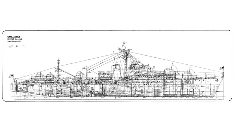 HMAS Tobruk, General Arrangement, Profile (As Fitted) 1950