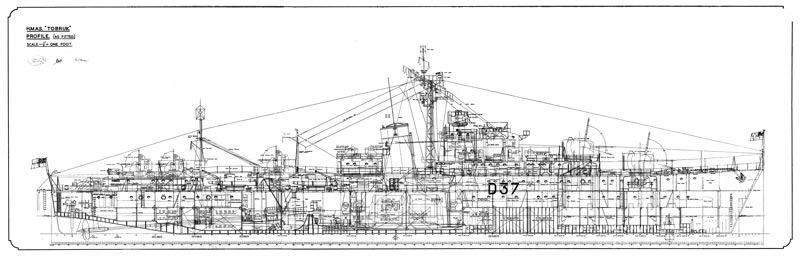 HMAS Tobruk, General Arrangement, Profile (As Fitted) 1950 NAA: M2835,74