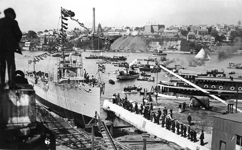 The launching of HMAS Warrego on 4 April 1911