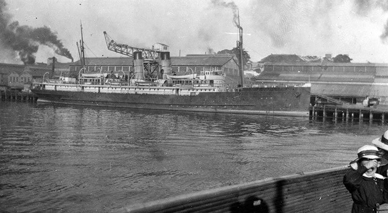 Loongana alongside the Cruiser Wharf at Cockatoo Island in the 1930s